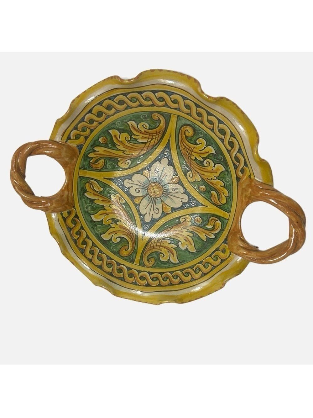 Vintage Art Studio Pottery Italian Ceramic Serving Tray Hand-painted Floral